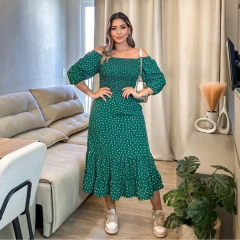Vestido Maxi Midi Poa Verde