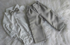 CONJUNTO SOCIAL CINZA BATIZADO BODY BEBE