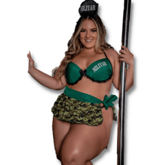 Fantasia Sexy Plus Size Com Bojo Militar Verde Claro