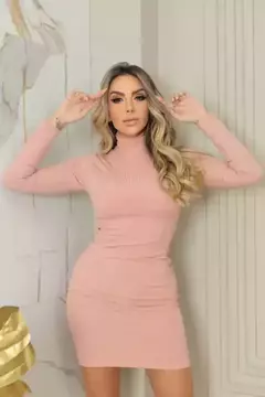 Vestido Canelado Manga Longa Gola Alta - loja online