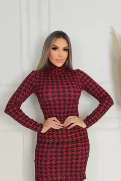Vestido Canelado Manga Longa Gola Alta - comprar online