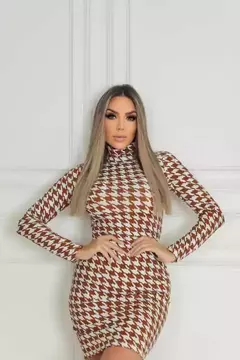 Vestido Canelado Manga Longa Gola Alta na internet