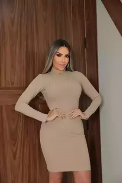 Imagem do Vestido Canelado Manga Longa Gola Alta