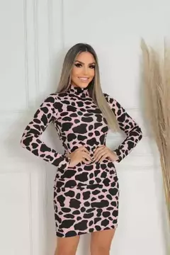 Vestido Canelado Manga Longa Gola Alta - Ímpeto Modas - Estilo Ousado e Sensual