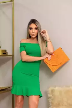 Imagem do Vestido Curto Canelado Ombro A Ombro Babado Embaixo