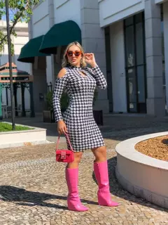 Vestido Manga Longa Ombro Vazado Decote Gota - loja online