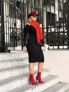 Vestido Midi Manga Longa Ombro A Ombro na internet