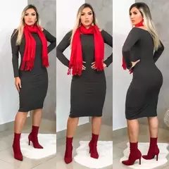 Vestido Midi Manga Longa Ombro A Ombro na internet