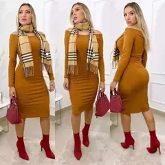 Vestido Midi Manga Longa Ombro A Ombro