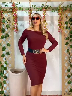 Imagem do Vestido Midi Manga Longa Ombro A Ombro