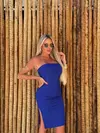 Vestido Canelado Tomara Que Caia Fenda Lateral