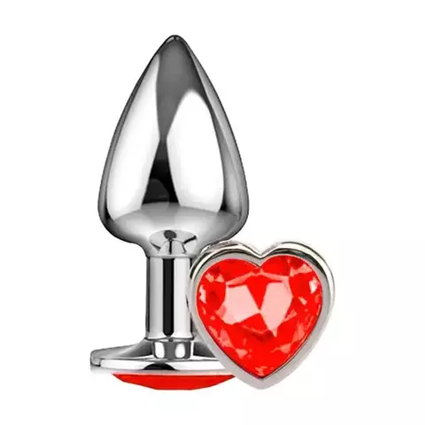 Plug Anal ABS Cpor Metalizado Com Pedra Formato De Coração Vermelho Delicious