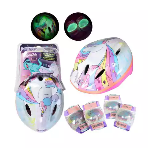 Set de Protección Casco Rodilleras Coderas Bipokids Unicornio