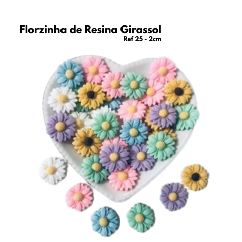 Florzinha RESINA Girassol 2cm - Ref.25 - 10 (Unidades) Cores sortidas - comprar online