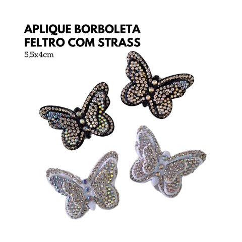Aplique Borboleta Feltro com Strass