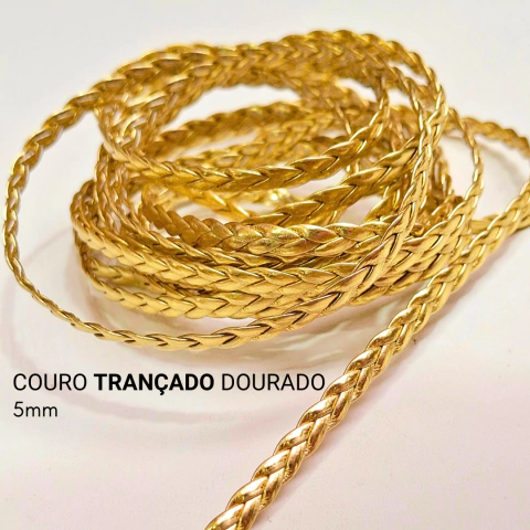 Couro Trançado dourado 5mm