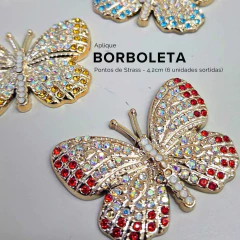 Aplique Borboleta Ponto de Strass 4,2cm (6 unidades) Cores sortidas