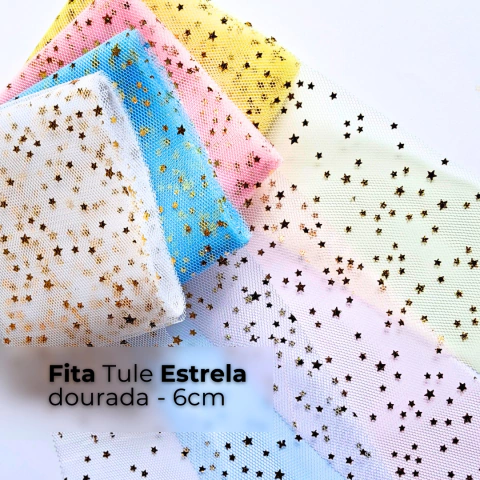 Fita Tule Com Estrela Dourada 6cm (3 metro) - comprar online