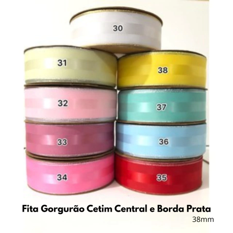 FITA GORGURÃO CETIM CENTRAL COM BORDA PRATA - 38mm (Rolo com 3 metros) - comprar online