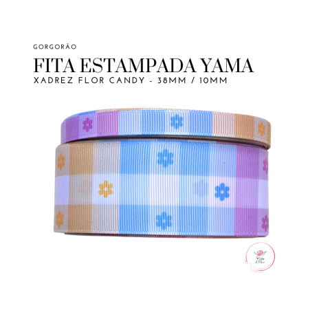 Fita Gorgurão Estampada Yama Xadrez Flor candy