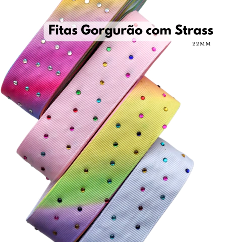 Fita gorgurão com Strass 22mm (5 jardas) - comprar online