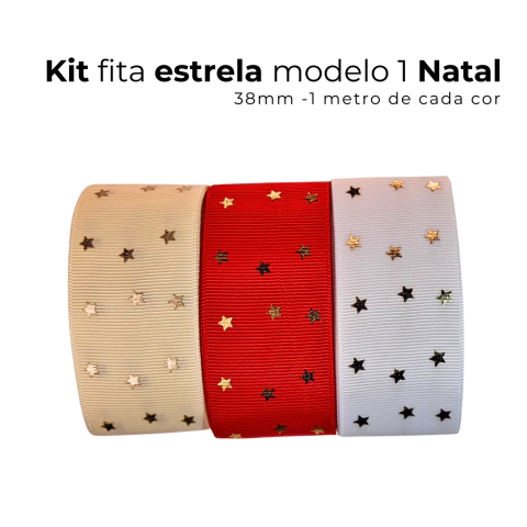 Kit Fita Estrela modelo 1 Natal 38mm - 1 metro de cada cor