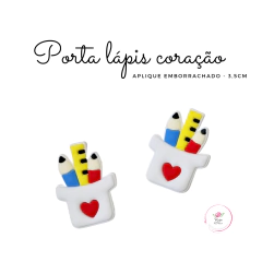 Aplique Porta Lápis coração emborrachado 3,5cm