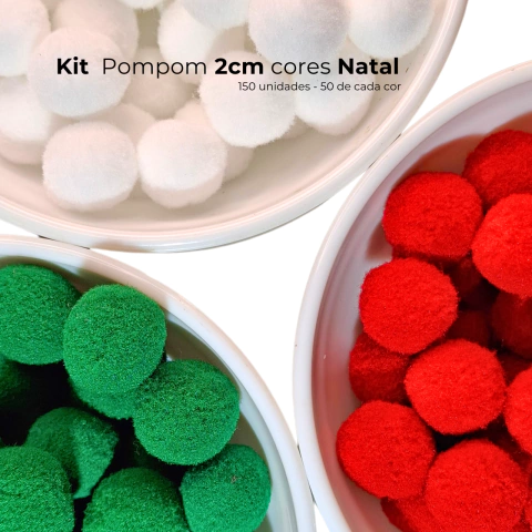 Kit Pompom Bolinha 2cm Cores Natal 150 unidades