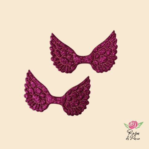 Aplique Asa Pink com Glitter - 2 Unidades