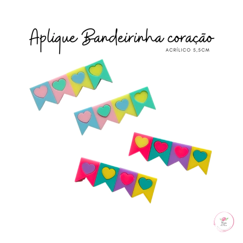 Aplique Bandeirinha Coração Acrílico (2 unidades)