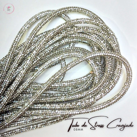 Tubo de Strass Cravejado 08mm (1 metro)
