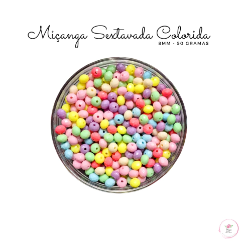 Miçanga sextavada colorida - 8mm - (50 gramas)