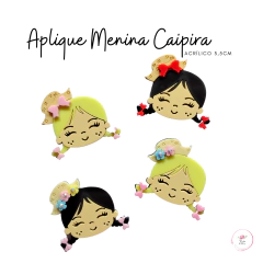 Aplique Menina Caipira Acrílico 3,5cm (2 unidade)