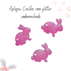 Aplique Coelho com Glitter Emborrachado (1 unidade)