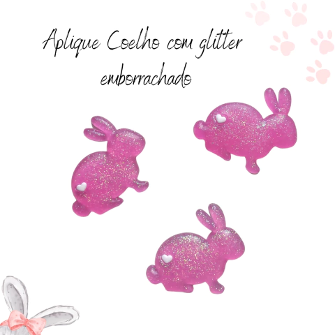 Aplique Coelho com Glitter Emborrachado (1 unidade)
