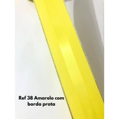 FITA GORGURÃO CETIM CENTRAL COM BORDA PRATA - 38mm (Rolo com 3 metros) - Atelie Rosa di Pano