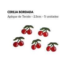 Aplique Cereja Bordada (5 Unidades) - Atelie Rosa di Pano