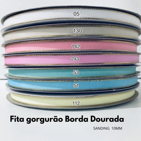 Fita gorgurão Borda Dourada Sanding 10mm - 5 metros - comprar online