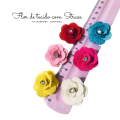 Flor de tecido com Strass 3cm (10 unidades) Sortidas - comprar online
