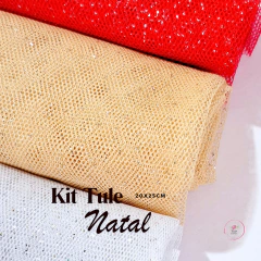 Kit Tecido Tule glitter Natal 20x25cm