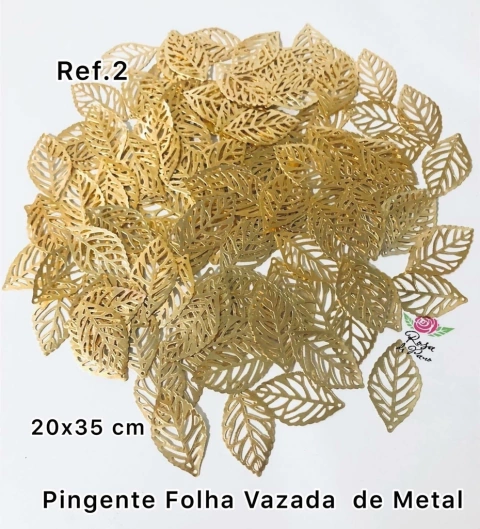 Pingente Folha Vazada Dourada ref. 2 (10 unidades)