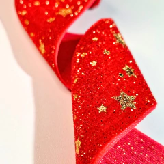 Fita Veludo Com Lurex Vermelha Estrelas Douradas - comprar online