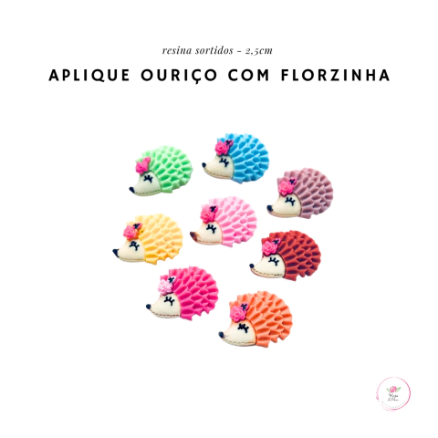 Aplique ouriço com florzinha 2,5cm (10 unidades)