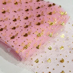 Fita Tule Com Coração Dourado 6cm (3 metro) - Atelie Rosa di Pano