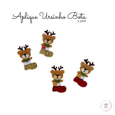 Aplique Natal Ursinho Bota acrílico 4,2cm
