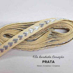 Fita Bordada Coração 10mm PRATA ou DOURADA - loja online
