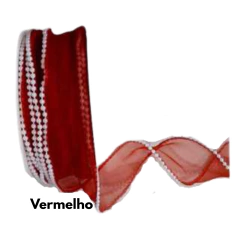 Fita de organza com pérolas - 38mm (3 jardas 2,74m) - Atelie Rosa di Pano