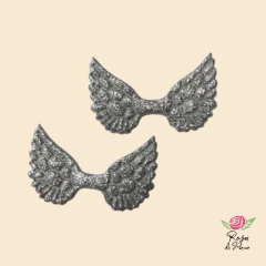 Aplique Asa Prata com Glitter - 2 Unidades
