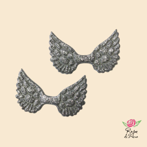 Aplique Asa Prata com Glitter - 2 Unidades