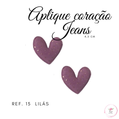 Aplique Coração Jeans (2 unidades) - Atelie Rosa di Pano